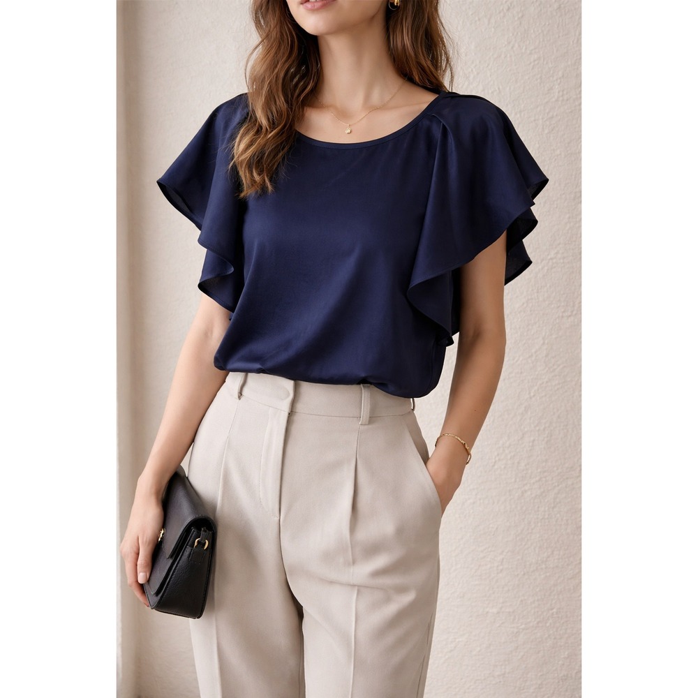 Worthington Navy Ruffle Sleeve Blouse